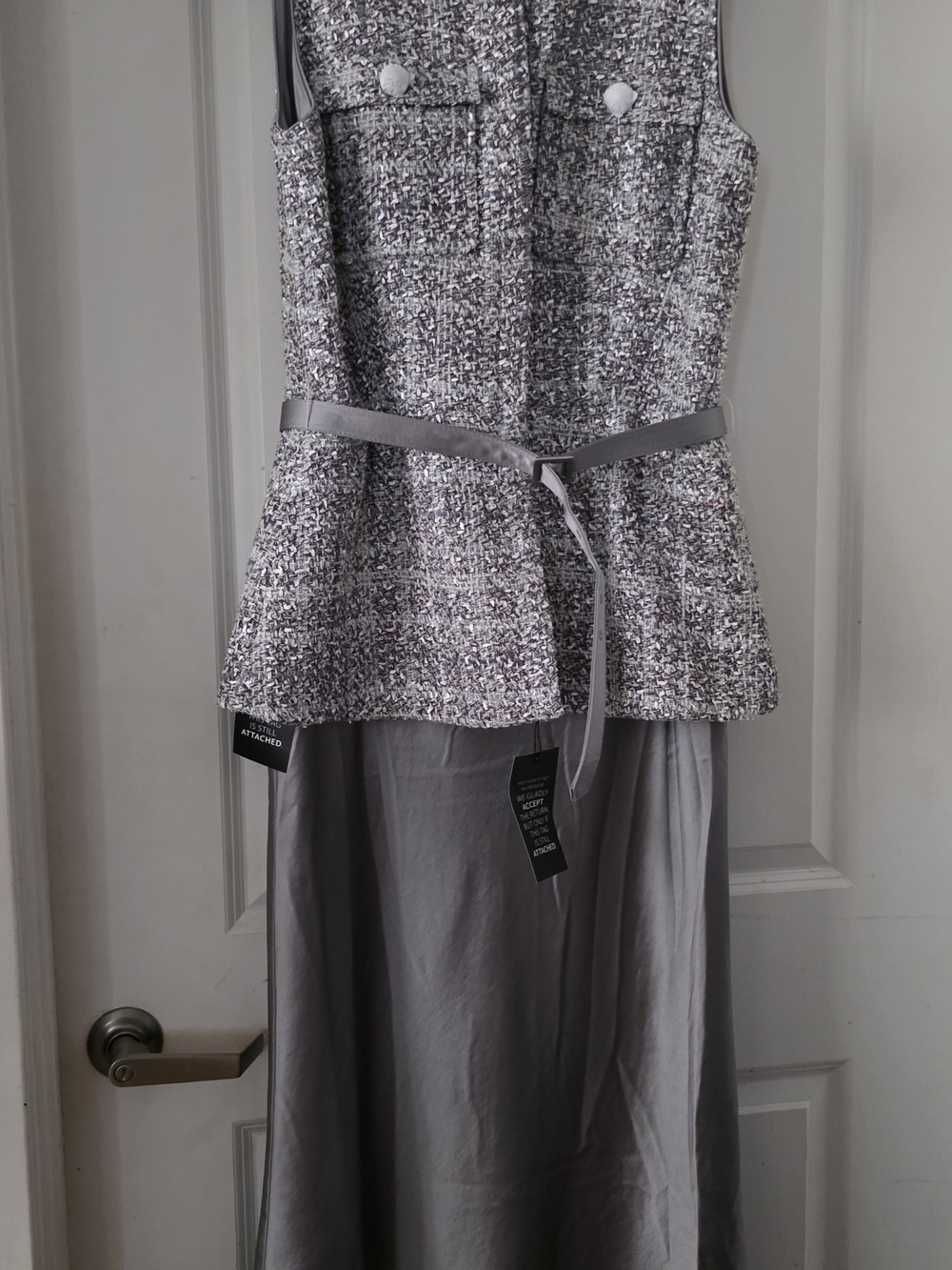 White House Black Market Grey Tweed Peplum Top with Grey Maxi Skirt - Dress